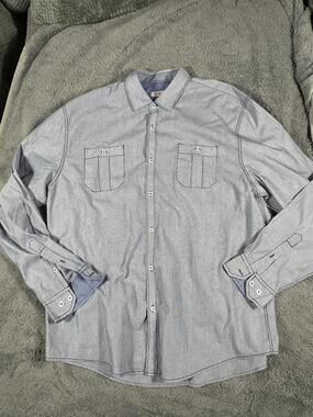 Michael Brandon Shirt Mens 2XL Blue Stripe Long Sleeve Button Up Pockets Casual